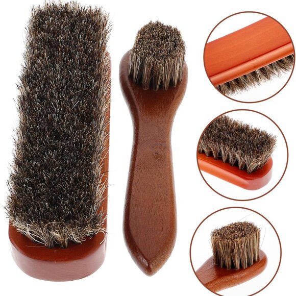 2Pcs Horsehair Shoe Polish Applicator Brushes Durable Cleaning Kit for Leather - Picture 3 of 6